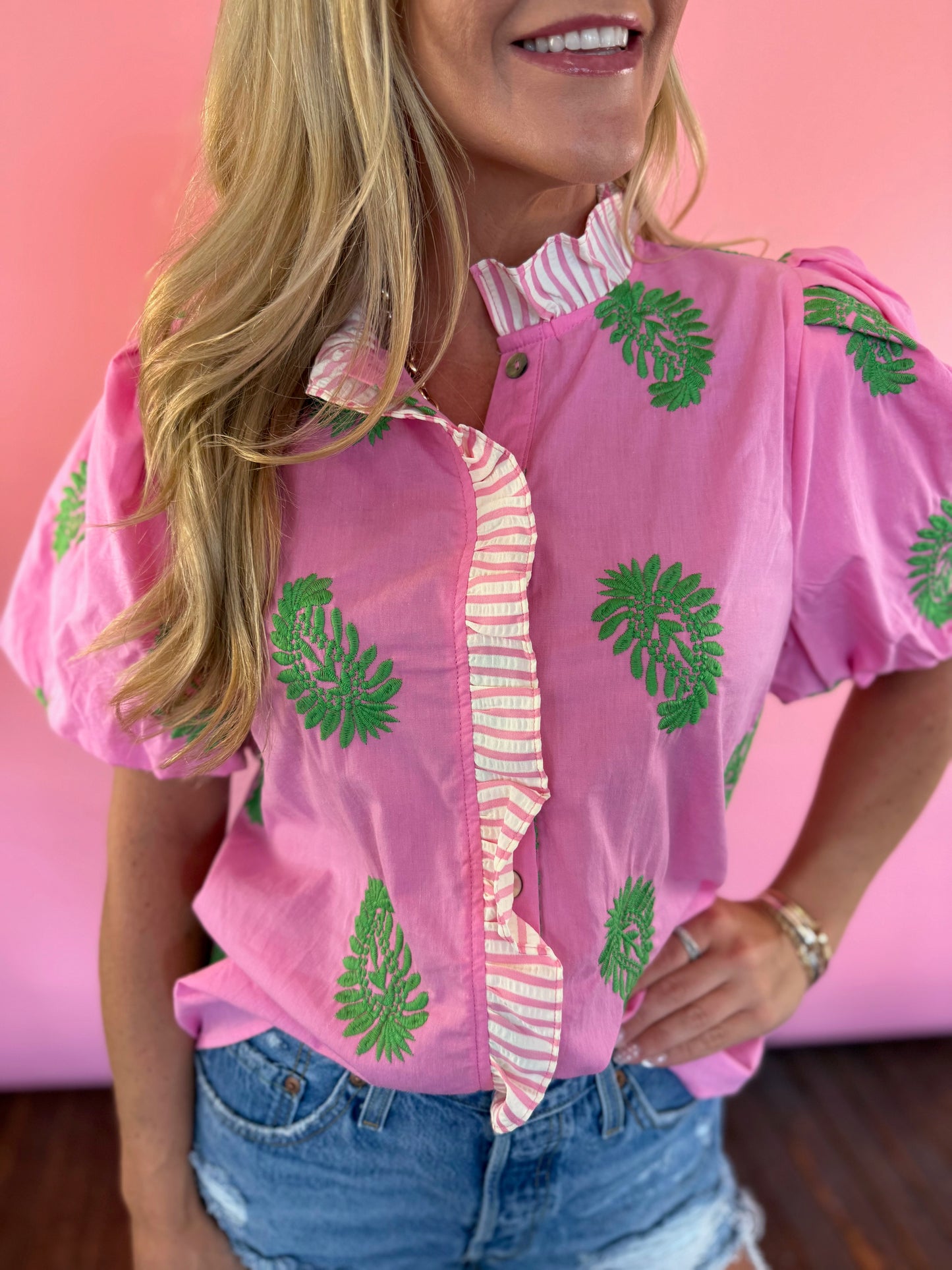 PINK PUFF SLEEVE TOP
