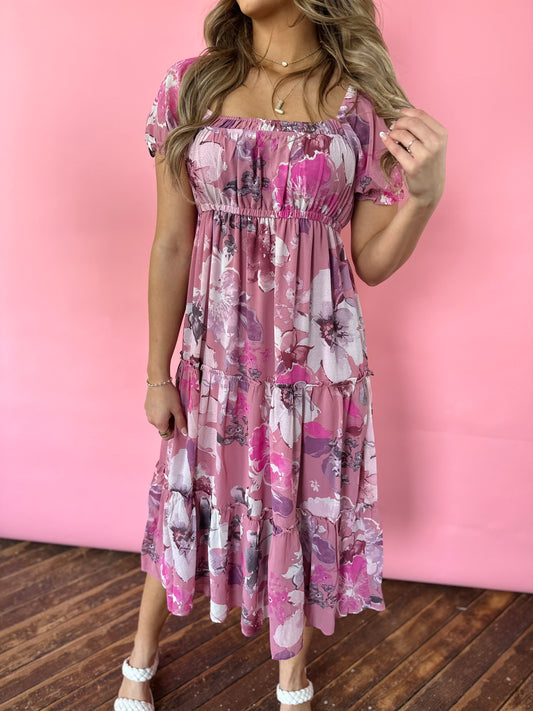 PINK FLOWY FLORAL DRESS