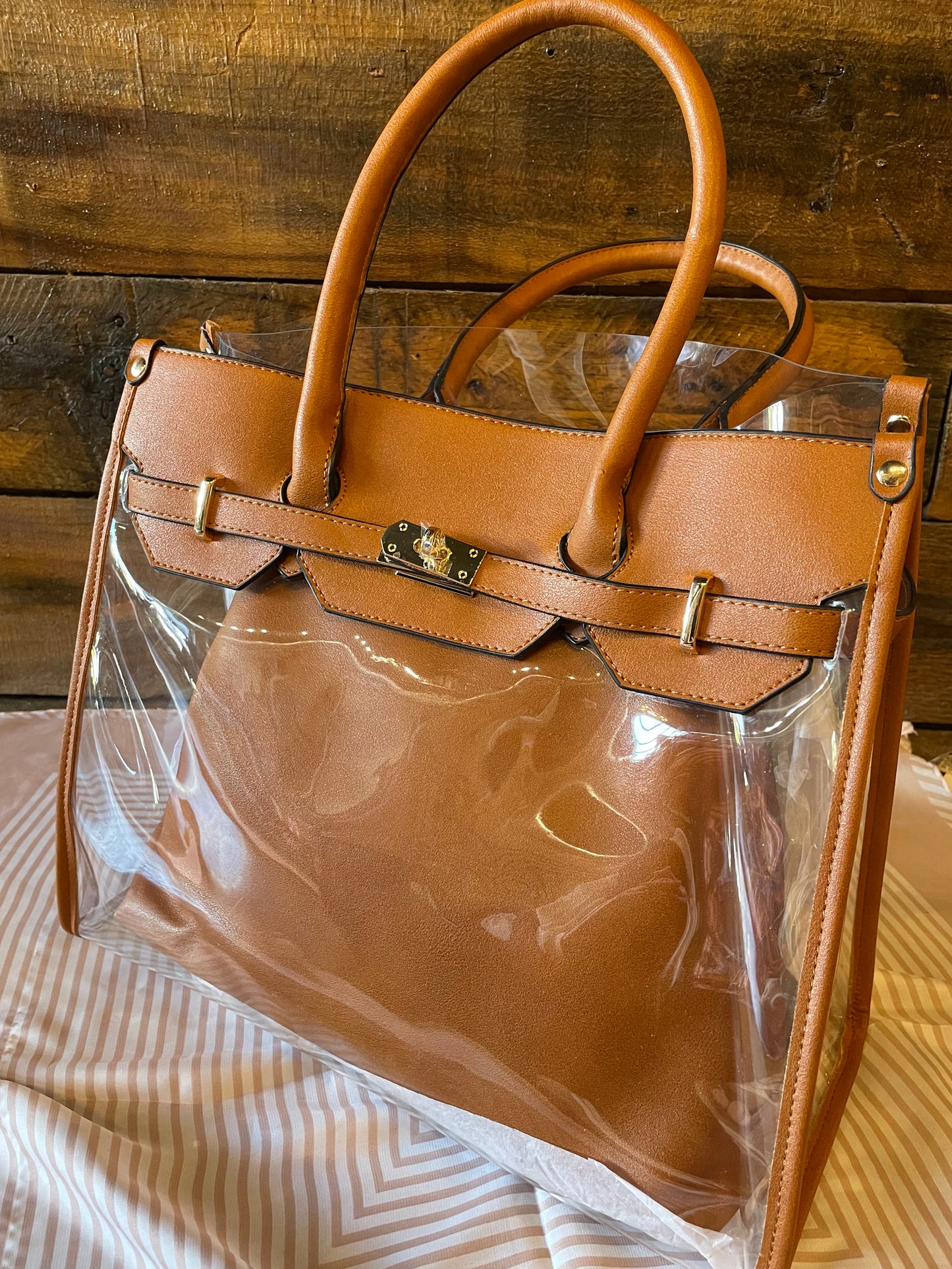 CLEAR BAG W/TAN ACCENT