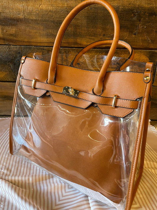 CLEAR BAG W/TAN ACCENT