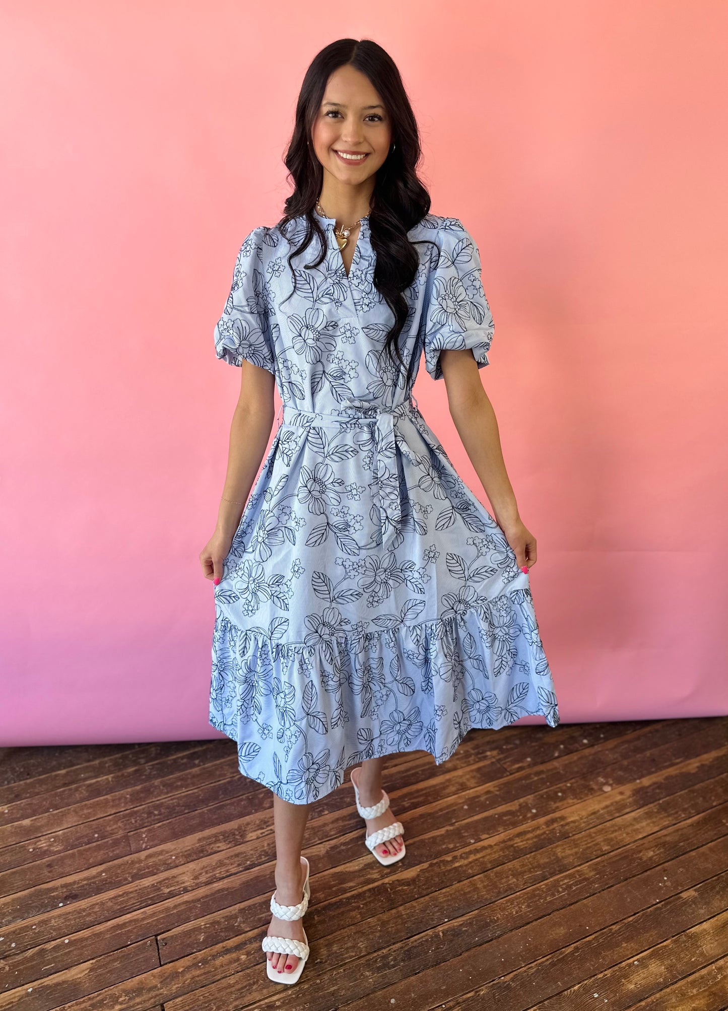 BLUE EMBROIDERED FLOWER DRESS