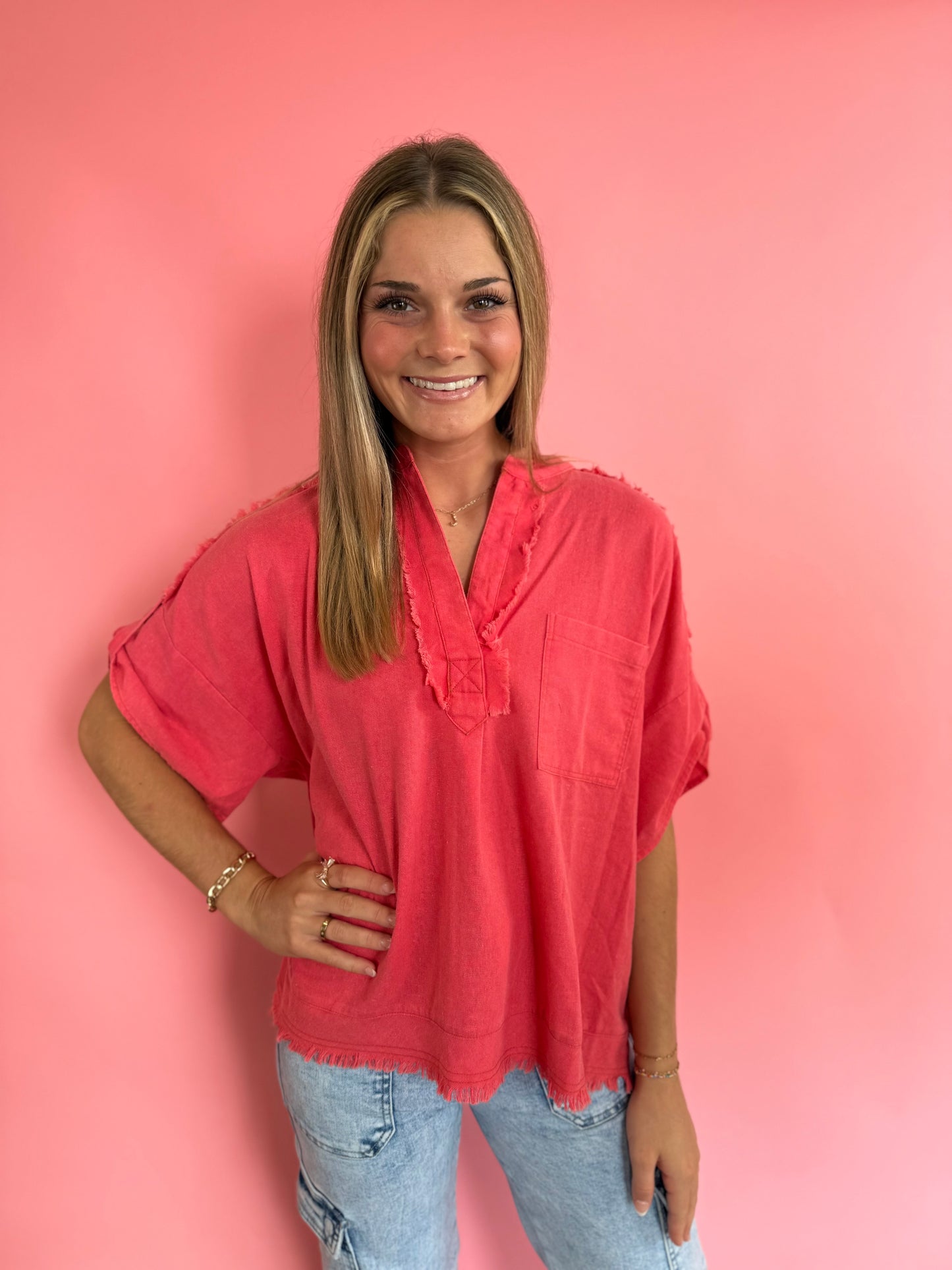 CORAL LINEN TOP