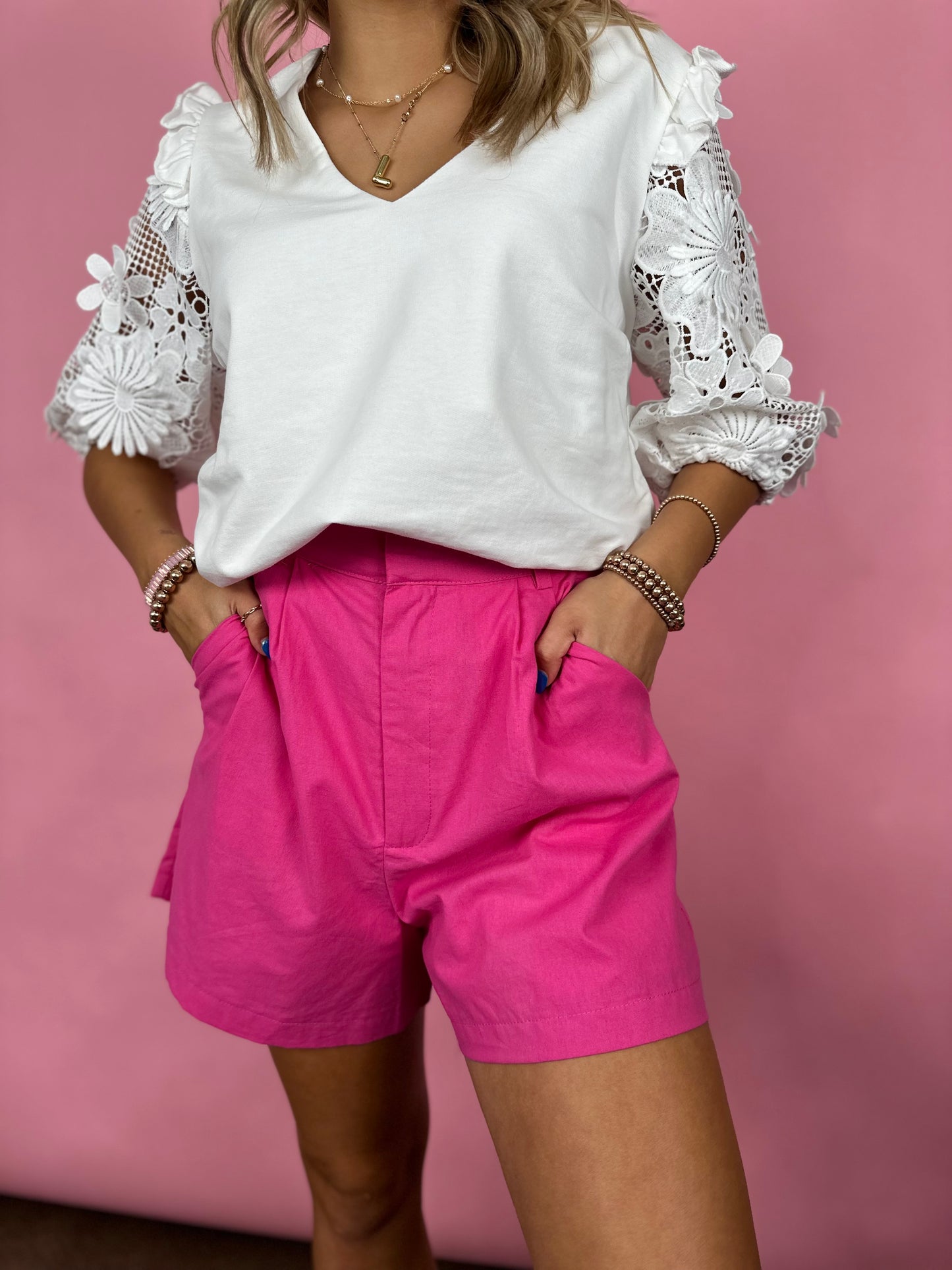 PINK PLEATED SHORTS W/POCKETS