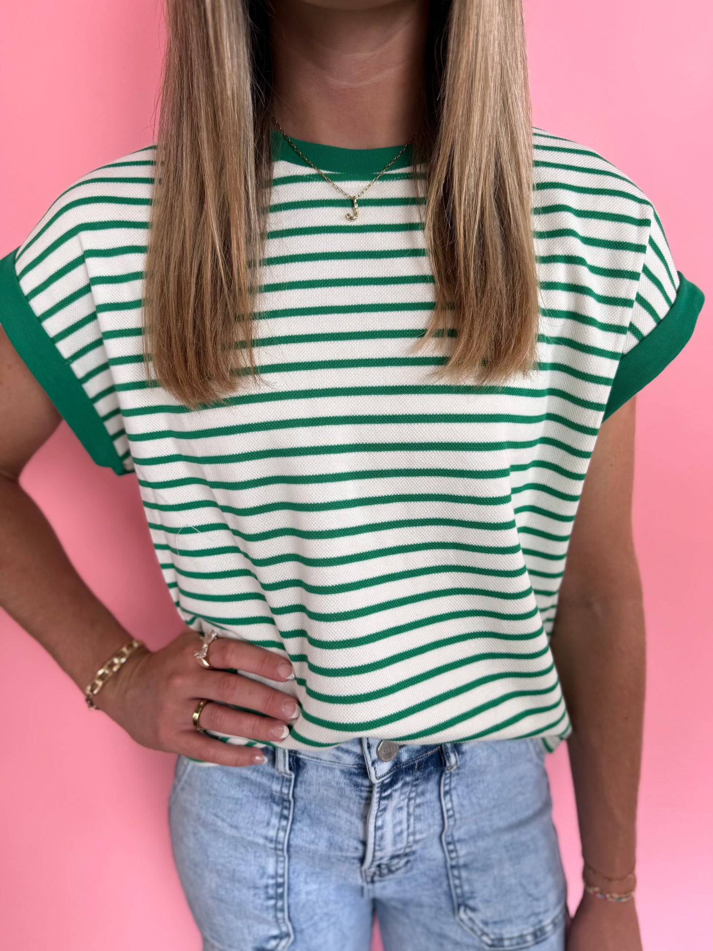 GREEN STRIPED EVERYDAY TOP