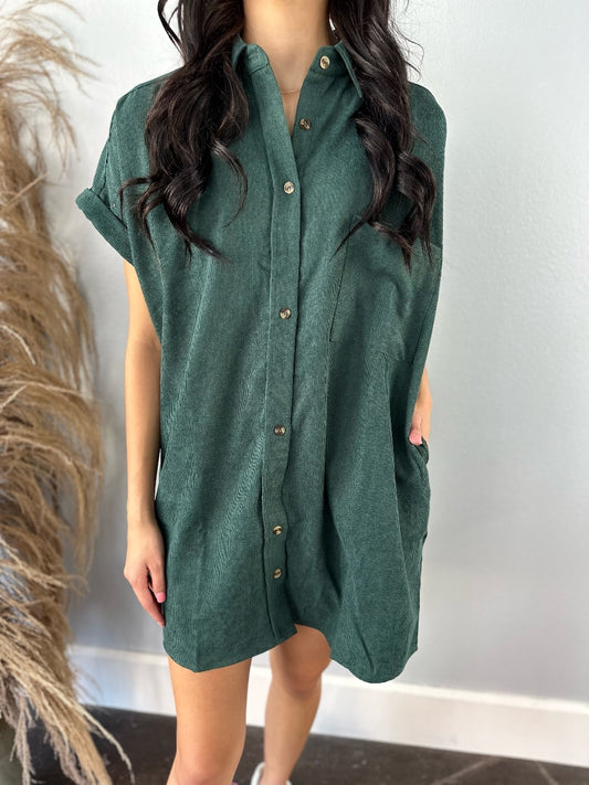 EVERGREEN CORDUROY DRESS