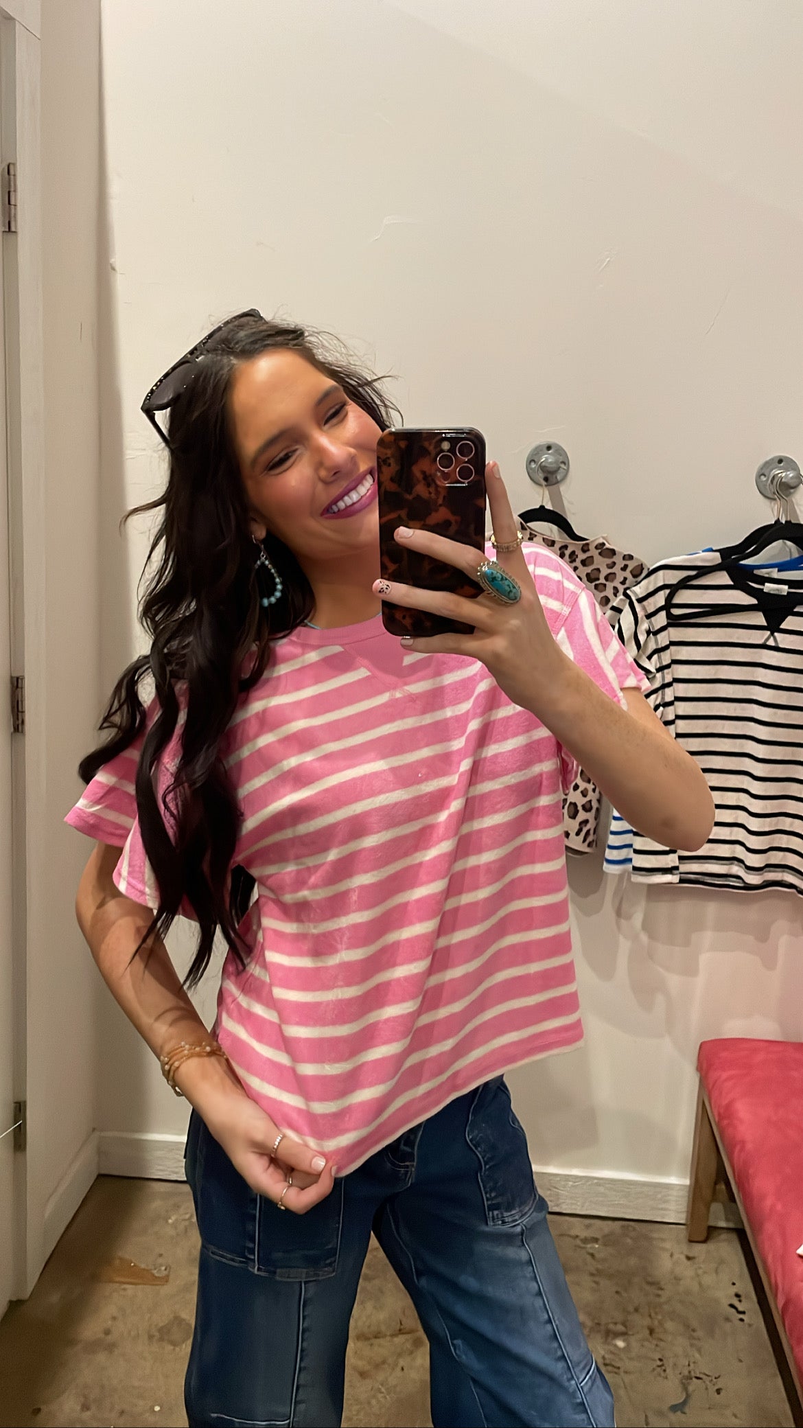 PINK & WHITE STRIPED TERRY TOP