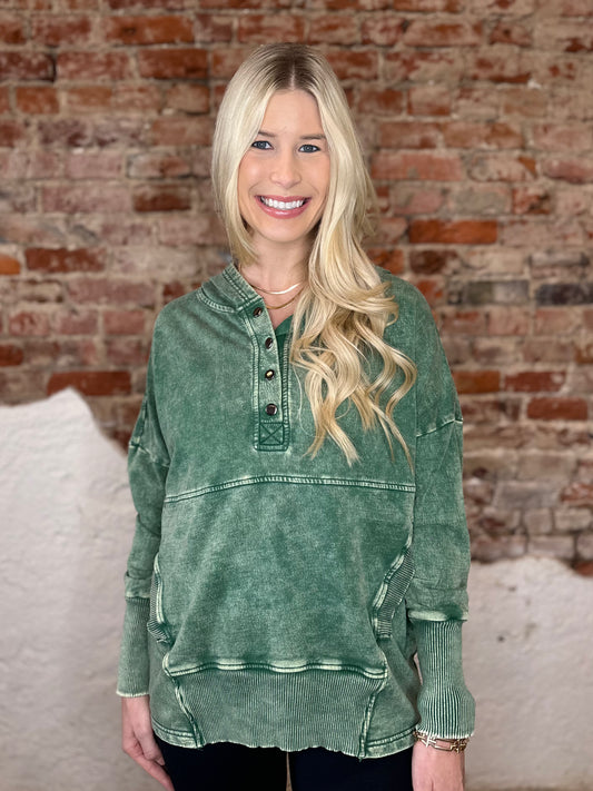 DARK GREEN ALEX ACID WASH HOODIE