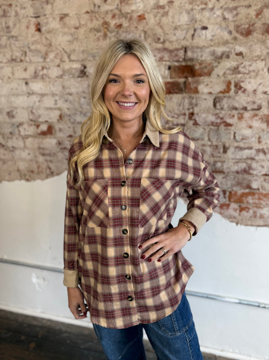 TAUPE CORDUROY COLLAR SHACKET