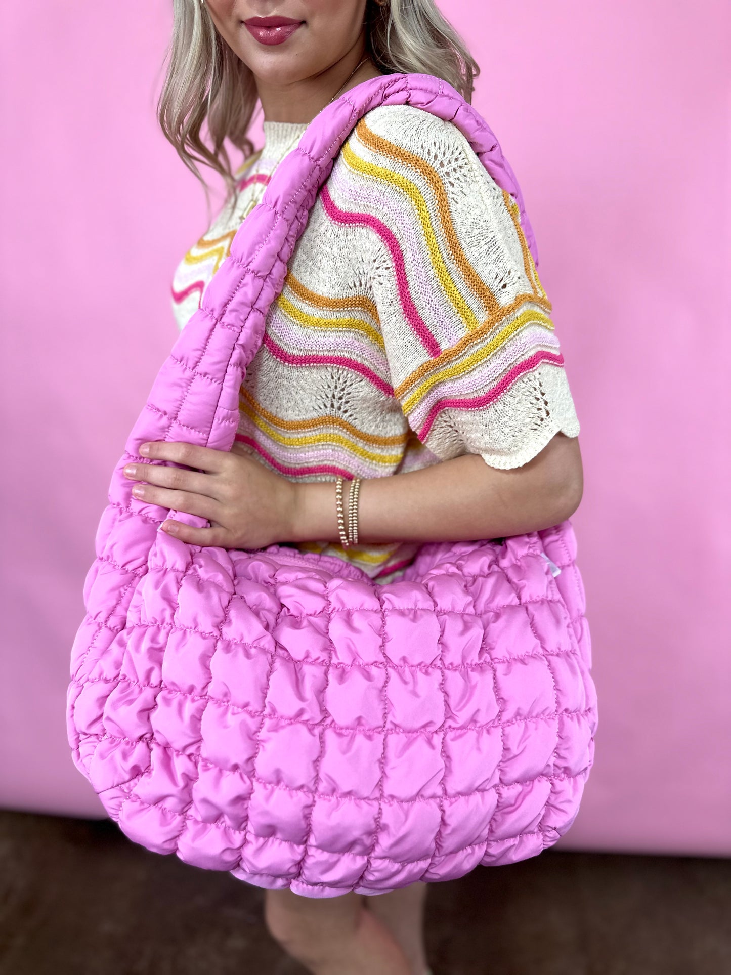 PINK LARGE QUILTED CARRYALL BAG