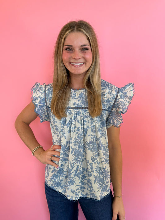 BLUE FLORAL OH SO SWEET TOP