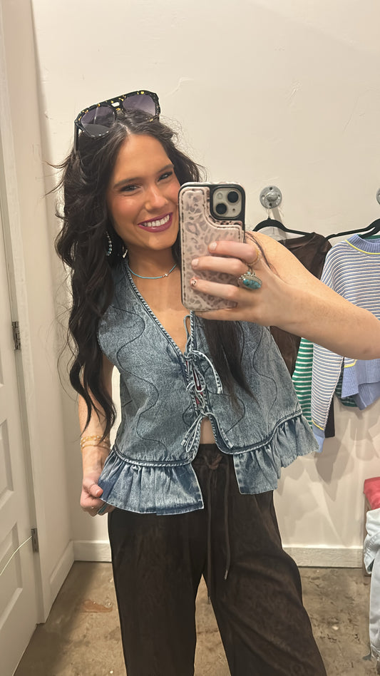 FADED DENIM QUILTED VEST