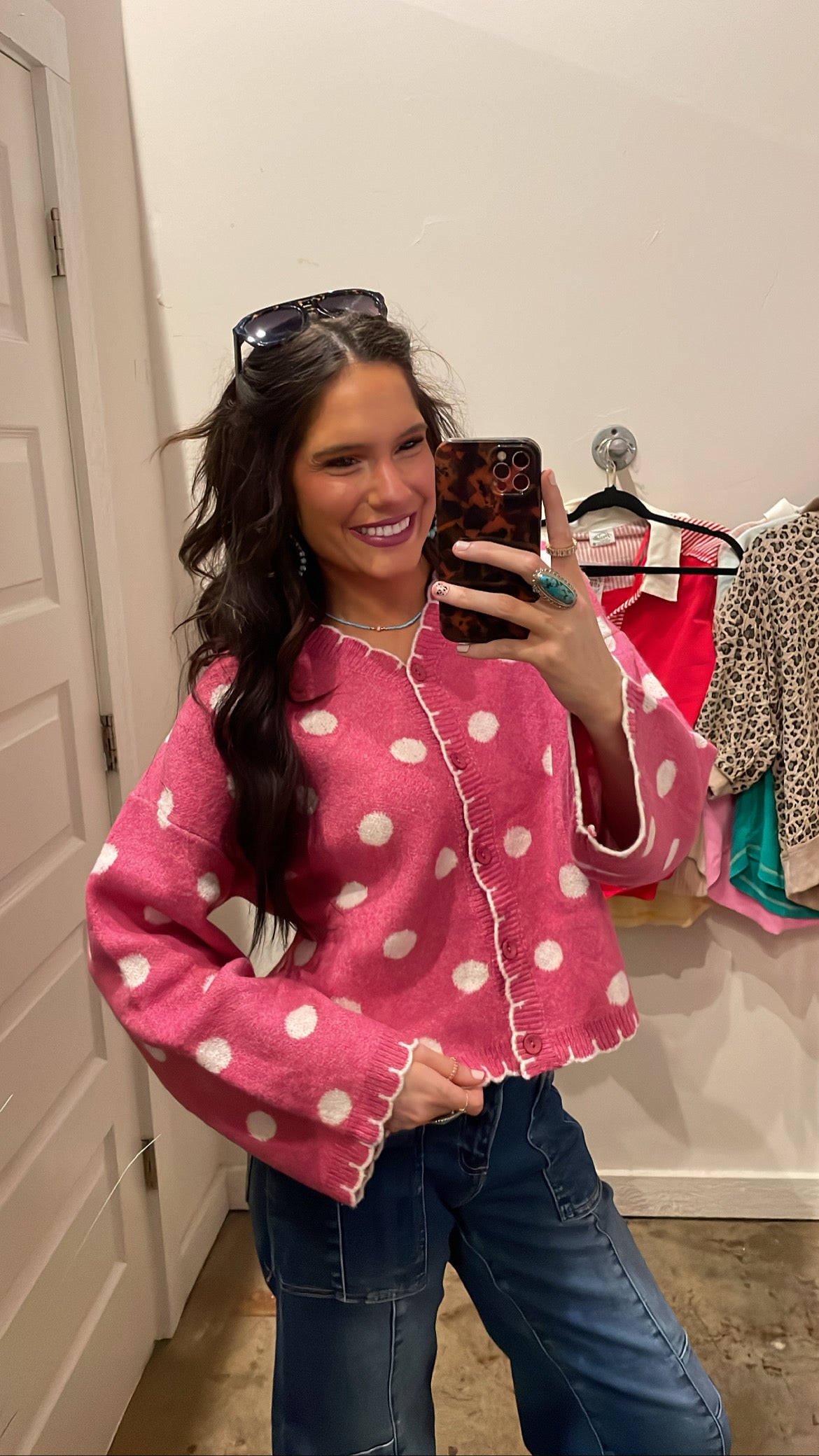 PRETTY IN PINK POLK-A-DOTS CARDIGAN