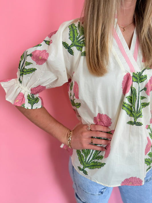 CREAM MIX FLORAL TOP