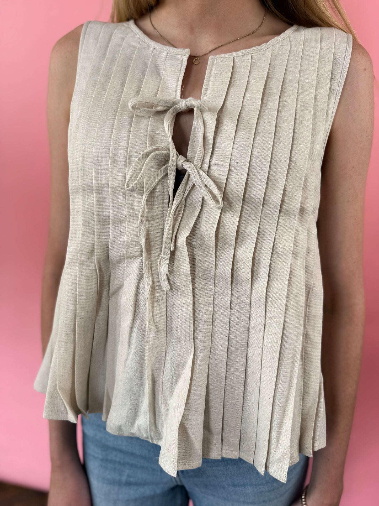 OATMEAL BOW LINEN TANK