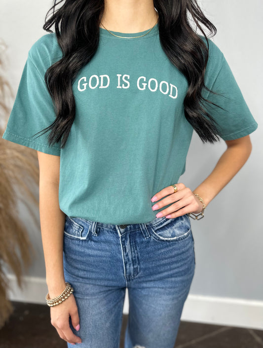 GOD IS GOOD EMBROIDERED TEE
