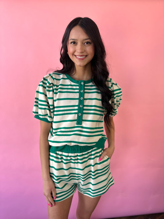GREEN STRIPED SHORT SET
