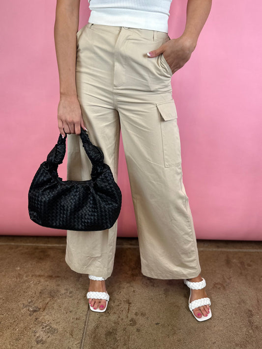 TAUPE WIDE LEG CARGO PANT