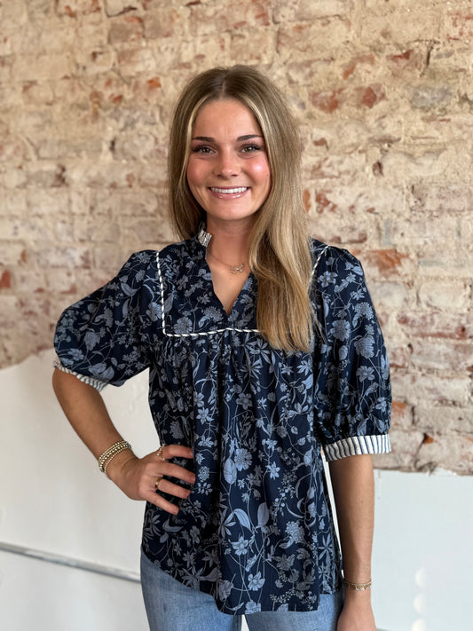 FLORAL NAVY STRIPED TOP