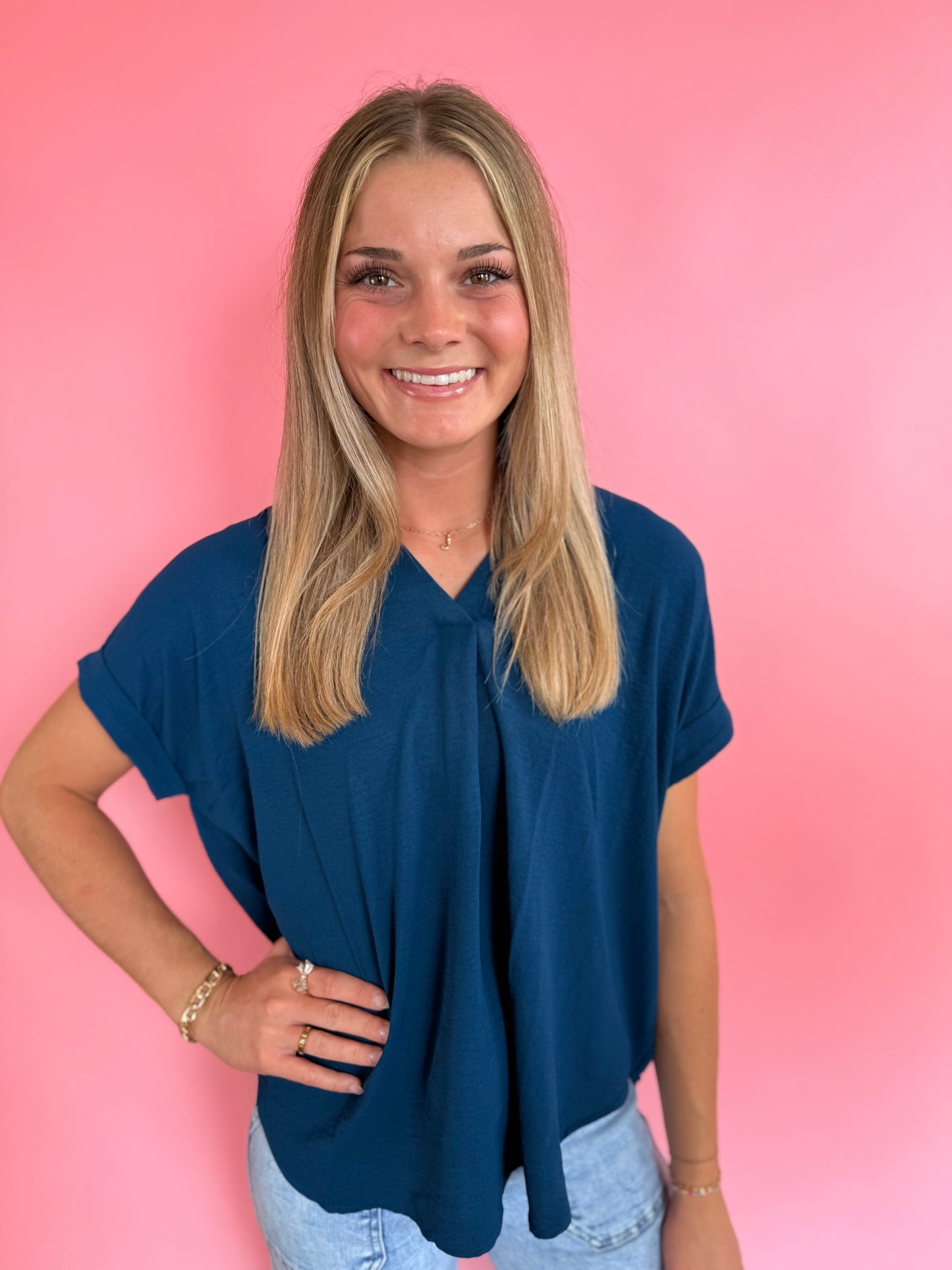 TEAL BLUE FLOWY TOP