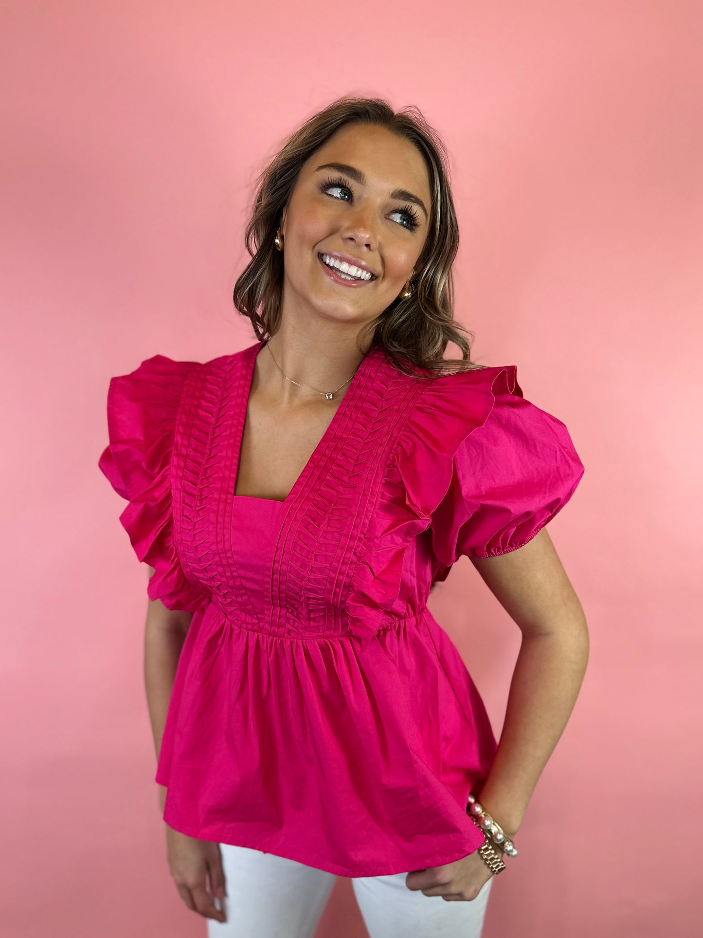 HOT PINK RUFFLE TOP