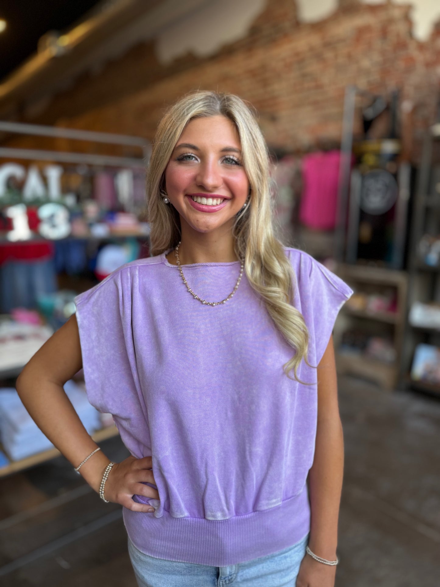 LILAC PLEATED TERRY TOP