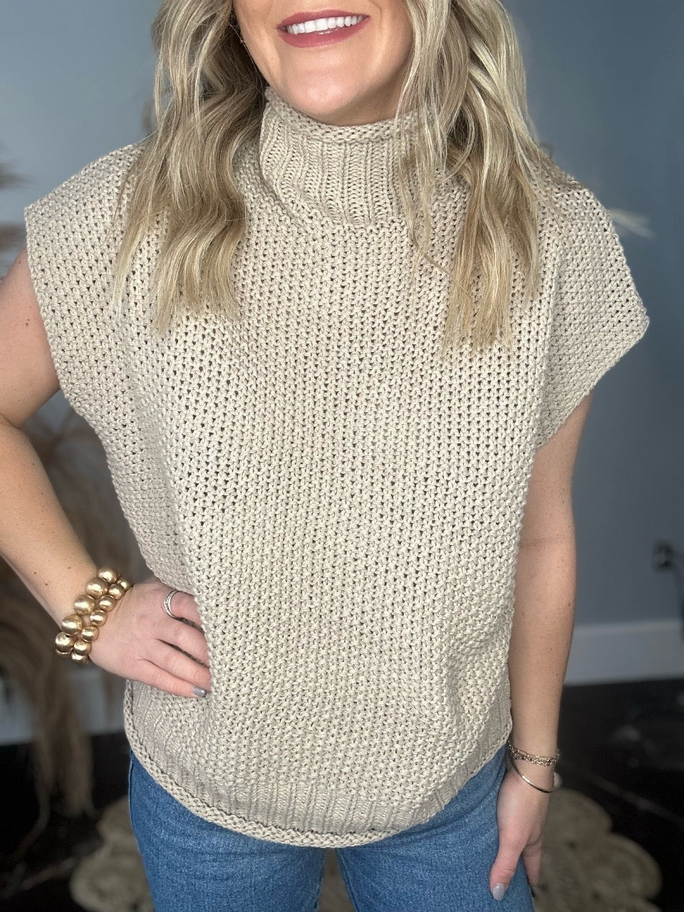 TAN THICK KNIT SWEATER TOP