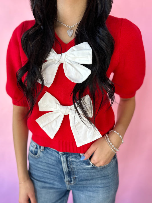 RED BOW SWEATER TOP