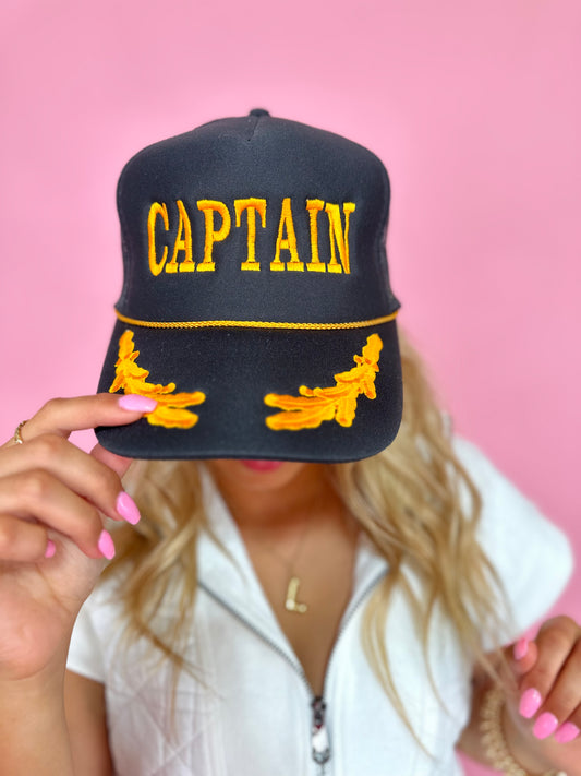 CAPTAIN EMBROIDERED TRUCKER HAT