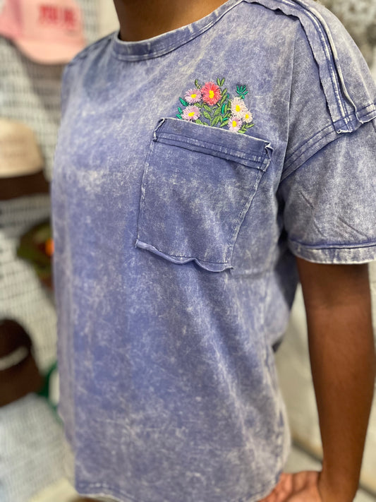 PURPLE FLOWERS IN MY POCKET TEE