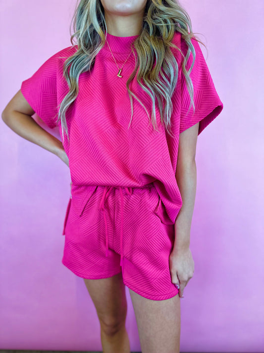 PINK QUILTED SHORT SET