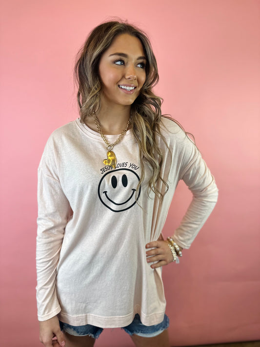 LIGHT PINK JESUS LOVES YOU LONGSLEEVE