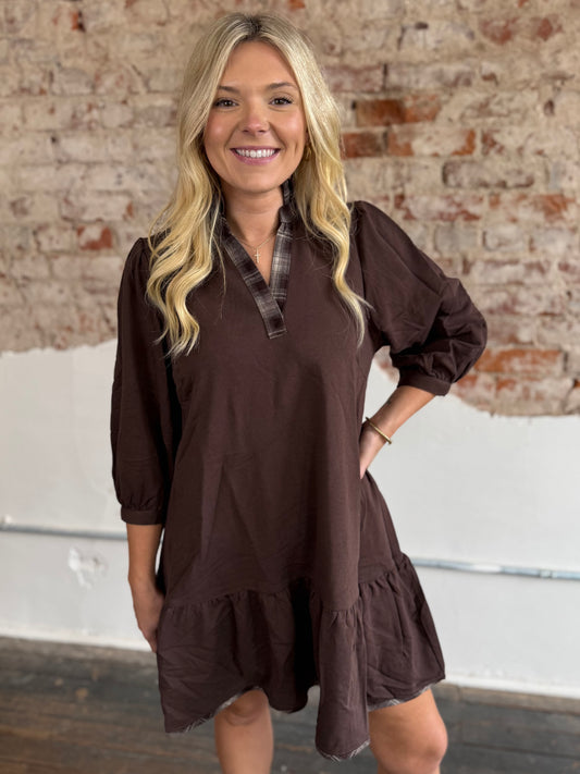 CHOCOLATE PLAID DRESS