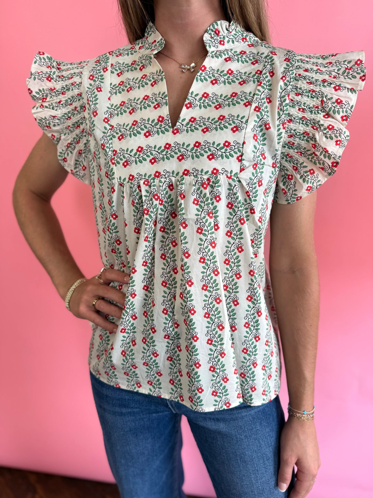 RED/GREEN FLORAL TOP