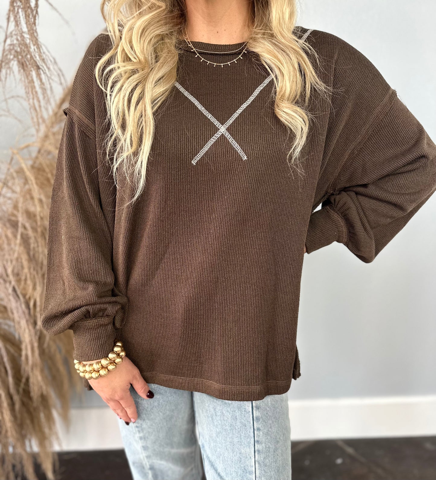 BROWN KNITTED TOP