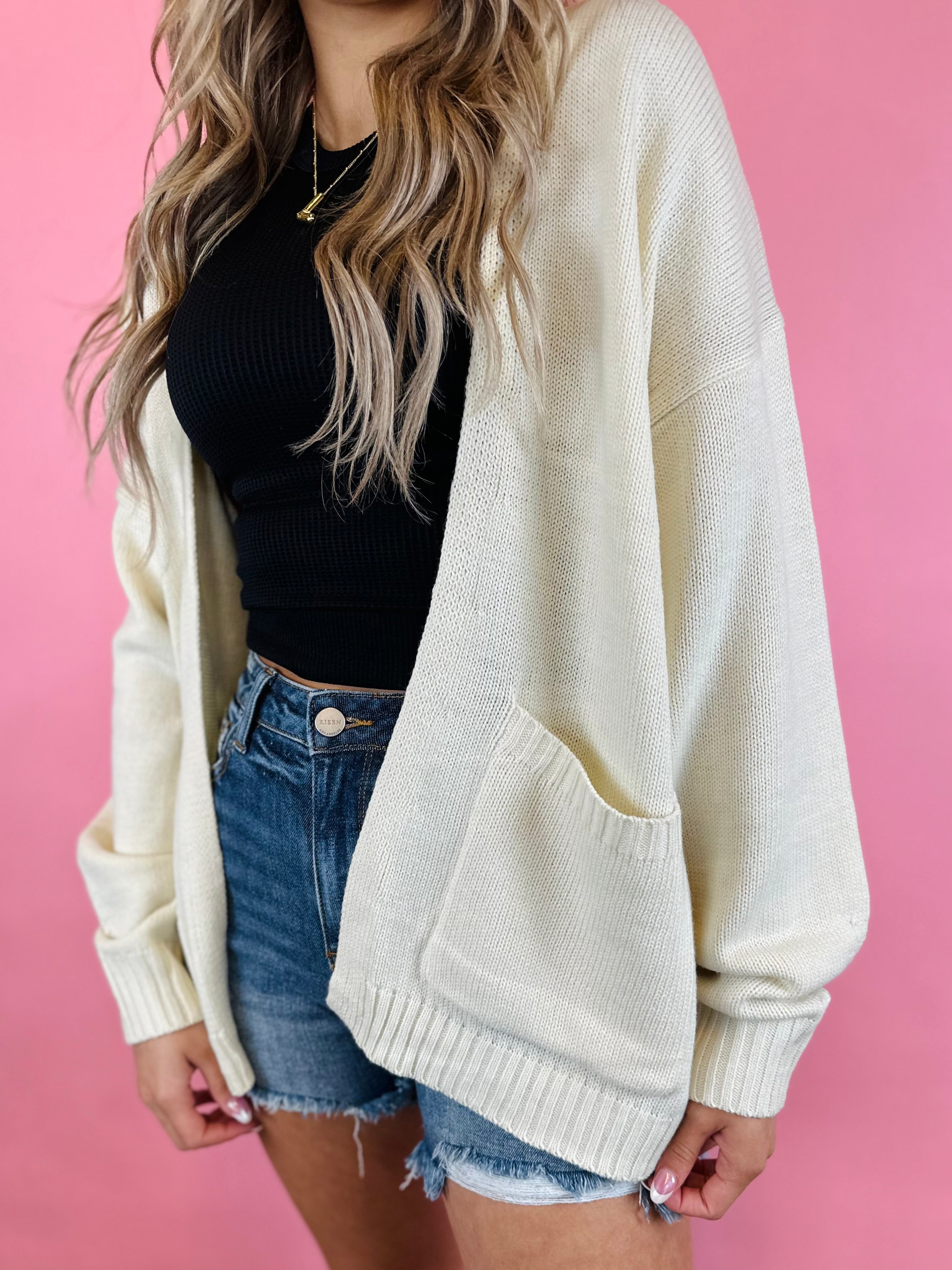 Cream open front cardigan sales