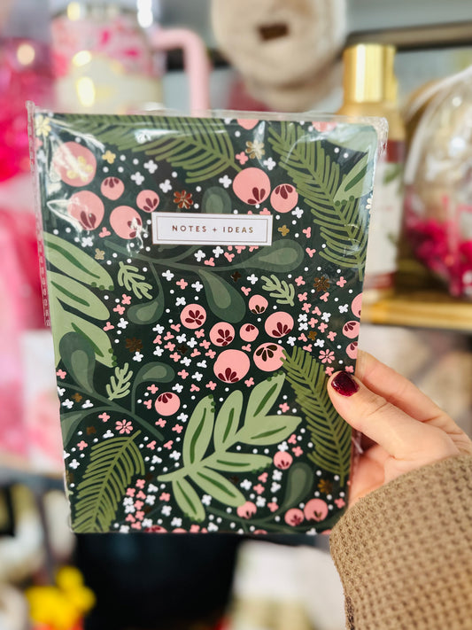 HUNTER GREEN W/PINK BERRIES NOTEBOOK