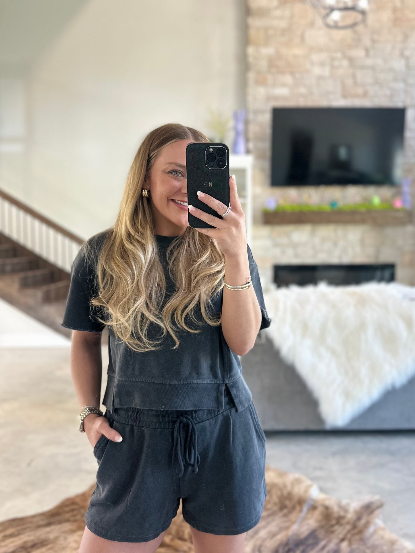 BLACK TERRY SHORT SET