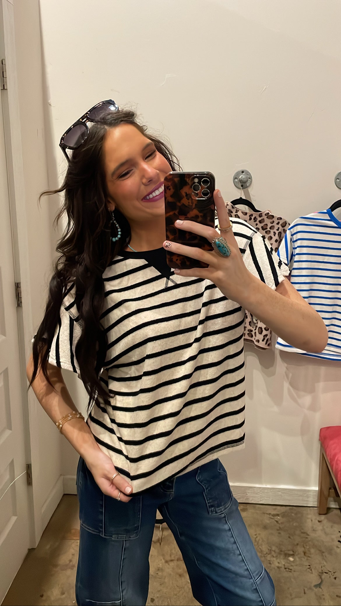 BLACK & CREAM STRIPED TERRY TOP