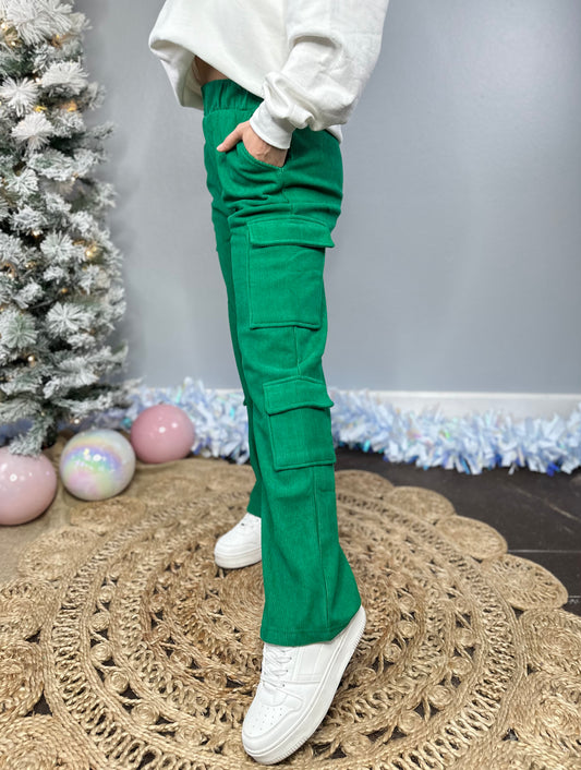 KELLY GREEN CORDUROY SO SOFT LINED PANTS