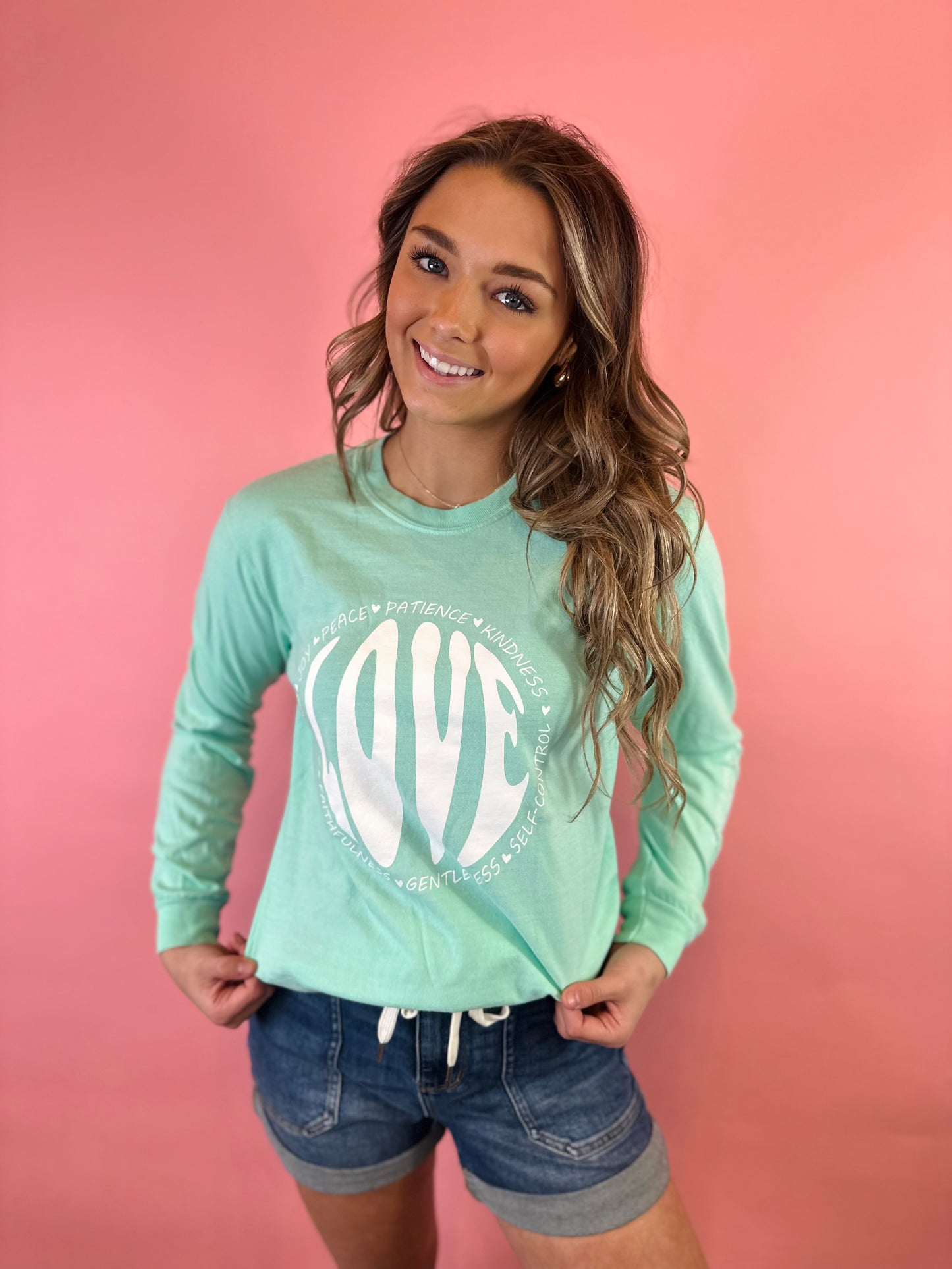 SEAFOAM GREEN FRUIT OF THE SPIRIT L/S TEE