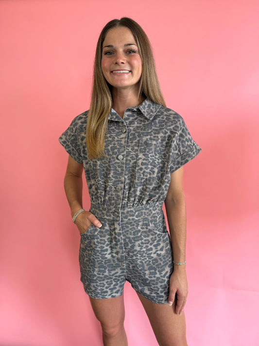 CHEETAH DENIM ROMPER