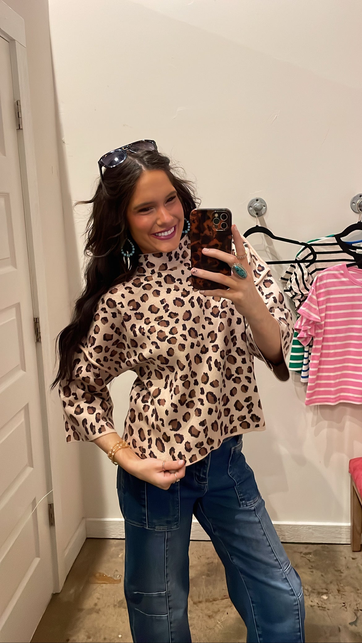 LEOPARD MOCK 1/2 SLEEVE TOP