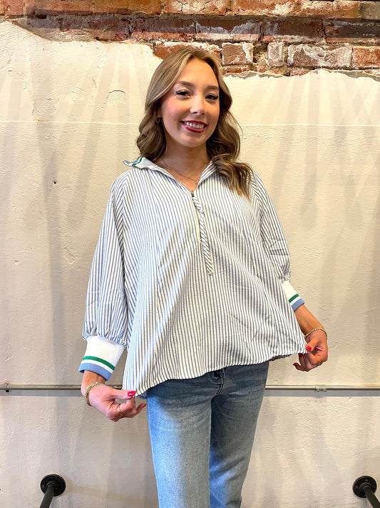 BLUE STRIPED OVERSIZED THICK COLLAR TOP