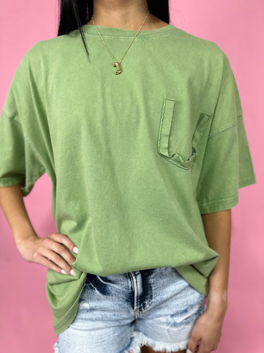 GREEN POCKET MINERAL-WASHED TEE