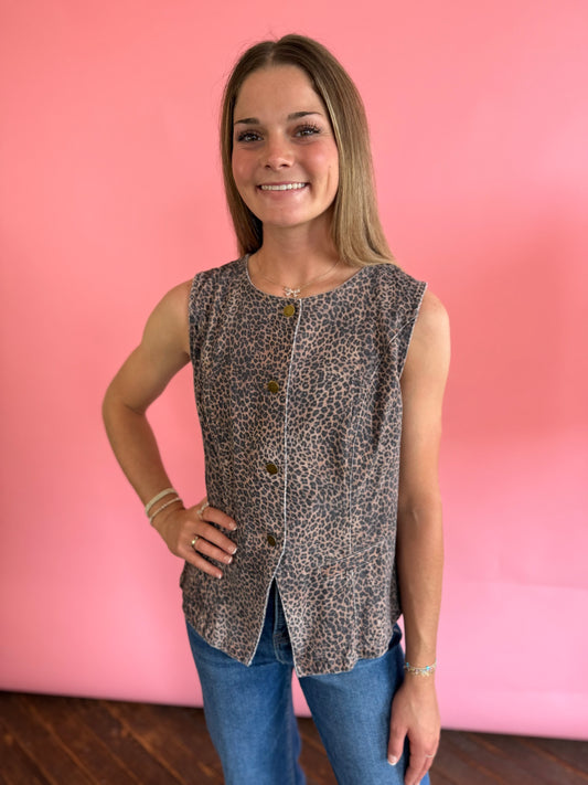 CHEETAH BUTTON UP VEST