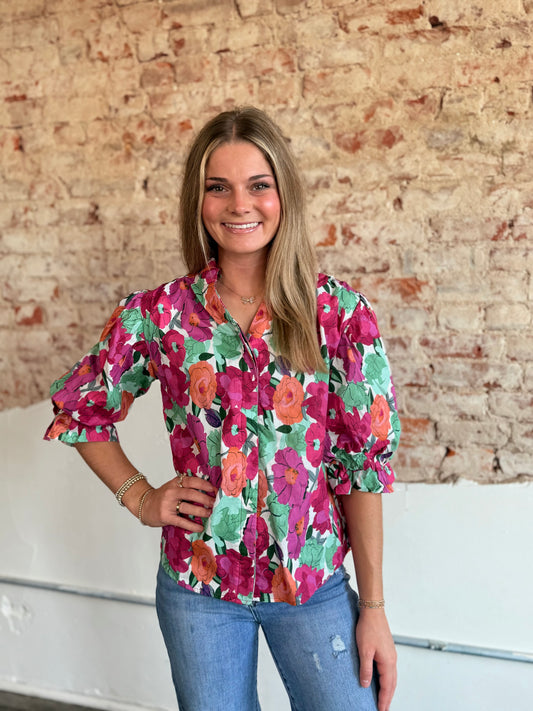 PINK FLORAL BOUQUET TOP