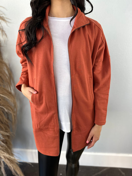 RUST FRENCH TERRY OVERSIZED JACKET