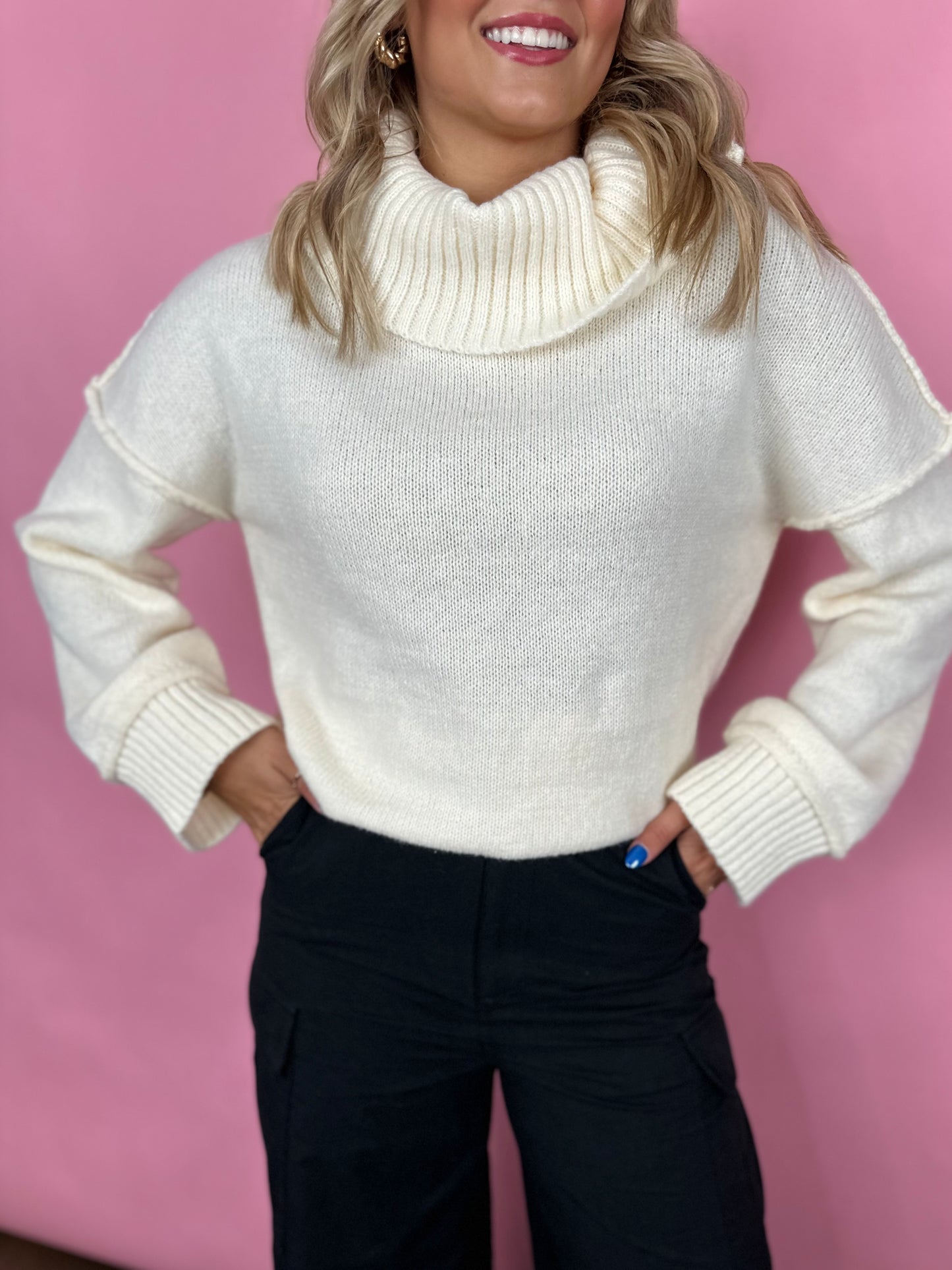CREAM COWL NECK SWEATER