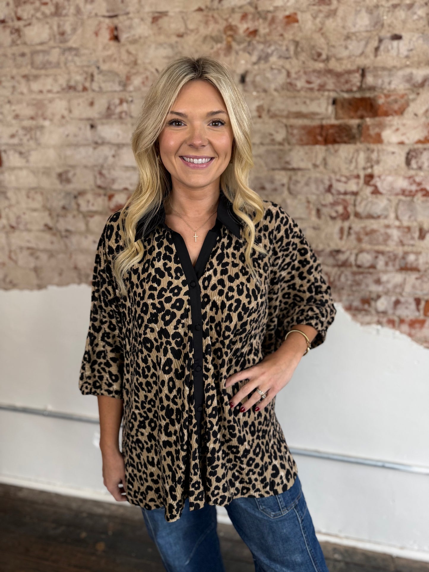 CHEETAH OVERSIZED BUTTON UP TOP