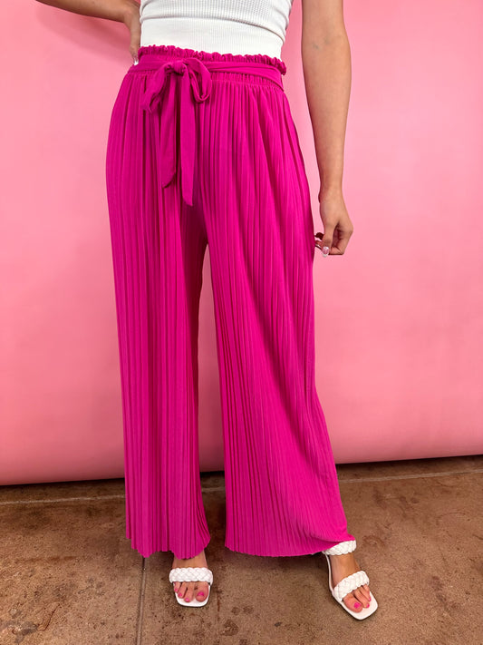HOT PINK PLEATED WIDE LEG PANTS